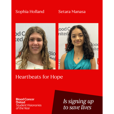 Headshot of Austin, Texas Student Visionaries of the Year candidates Sophia Holland and Setara Manasa of team Heartbeats for Hope.